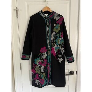J Jill Trailing Flowers Duster Sweater Artsy Coat Topper Boho Statement Petite M